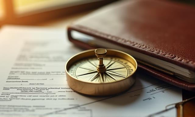 A compass on top of legal documents symbolizing risk assessment